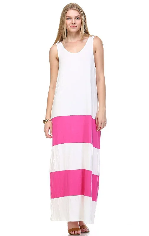 Racerback Maxi Dress Sleeveless White Pink Stylish V-Neck Maxi Dress