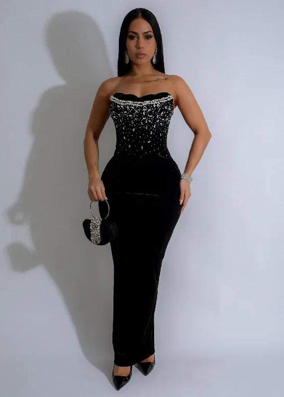 Eternal Night Velvet Rhinestone Maxi Dress Black Comfortable Plunging Neckline Maxi Dress Eternal Night Velvet Rhinestone Maxi Dress Black Comfortable Plunging Neckline Maxi Dress