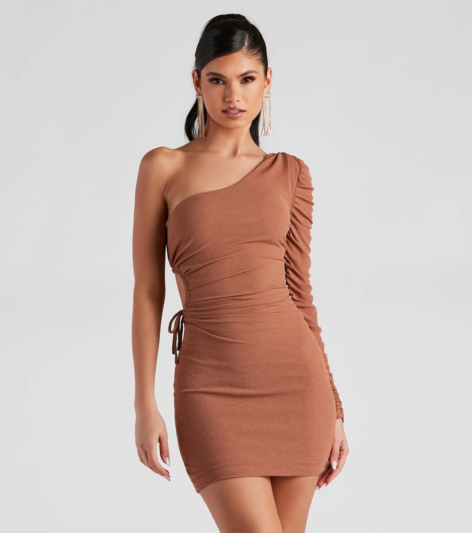 Arm Candy One Shoulder Mini Dress Fashionable Pleated Mini Dress