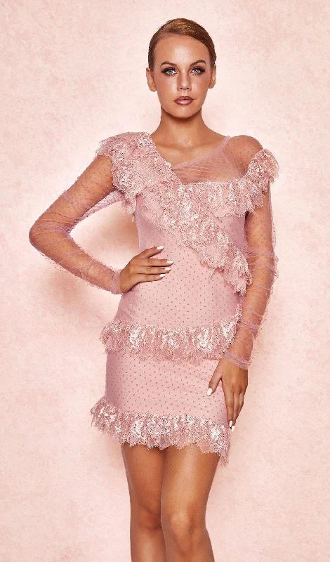 BLUSH LACE FRILL MINI DRESS Stylish Spaghetti Strap Mini Dress