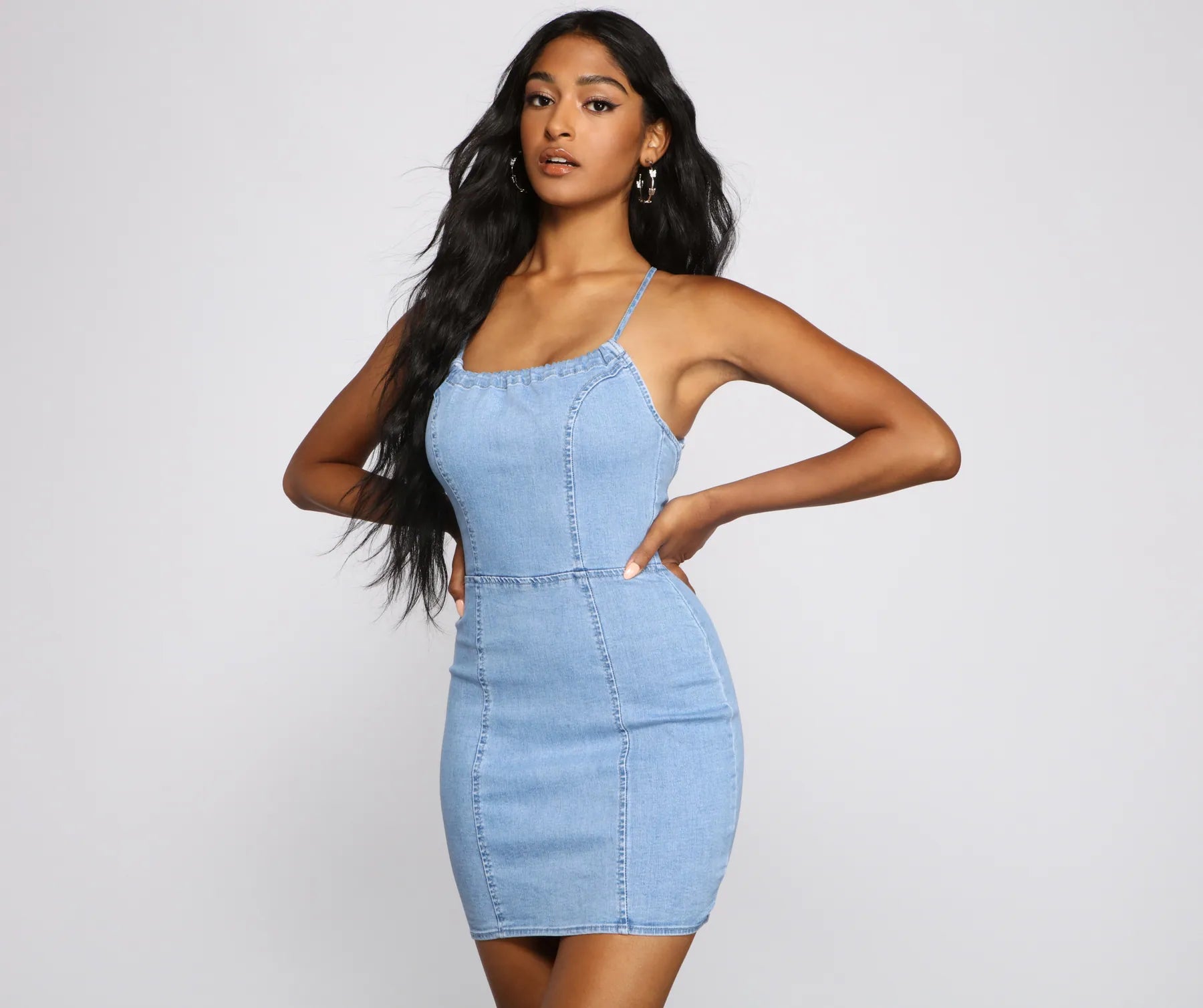 Denim Dreams Lace-Up Mini Dress Trendy Crossover Mini Dress