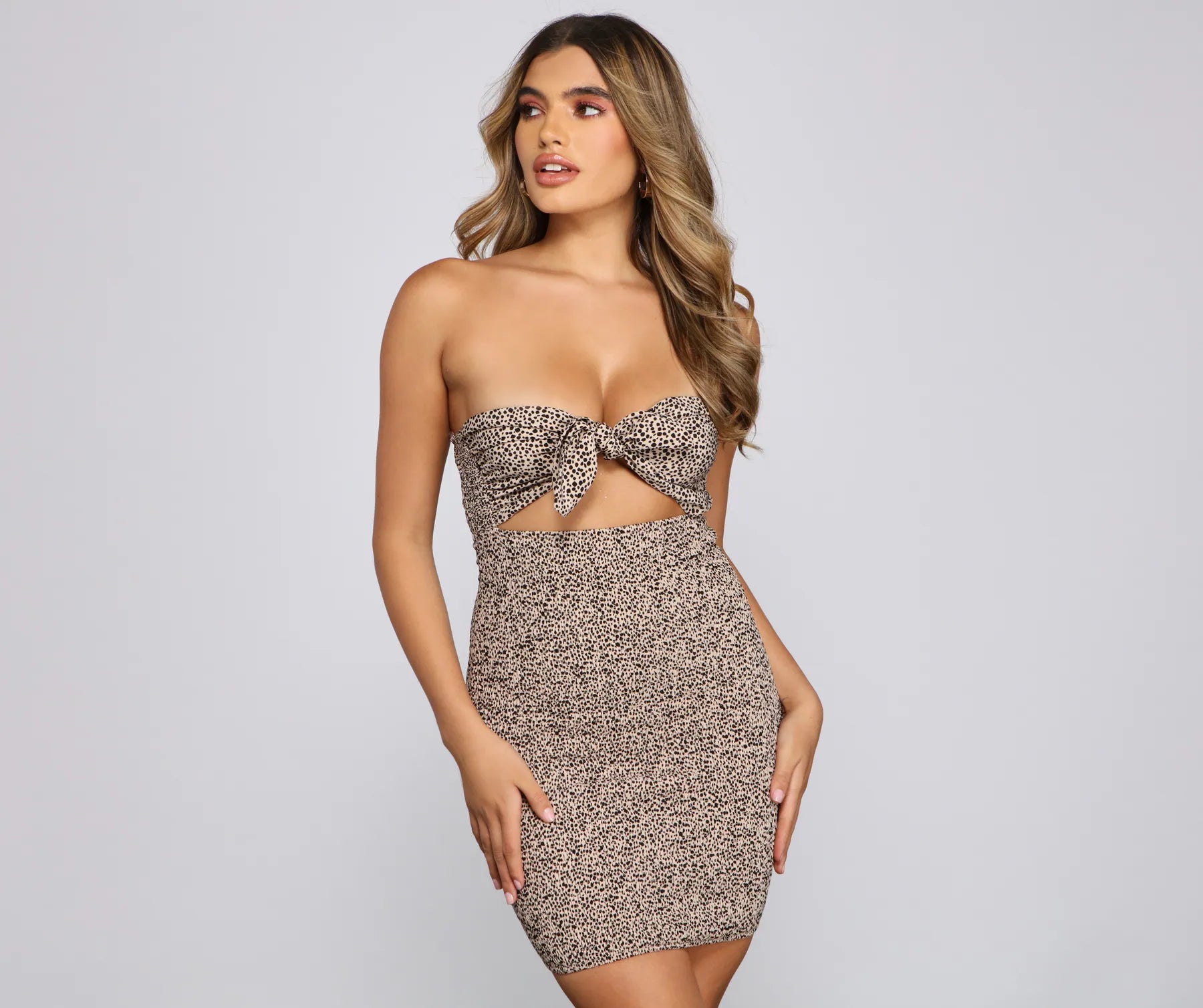 Feelin' Fierce Leopard Print Mini Dress Fashionable Denim Mini Dress