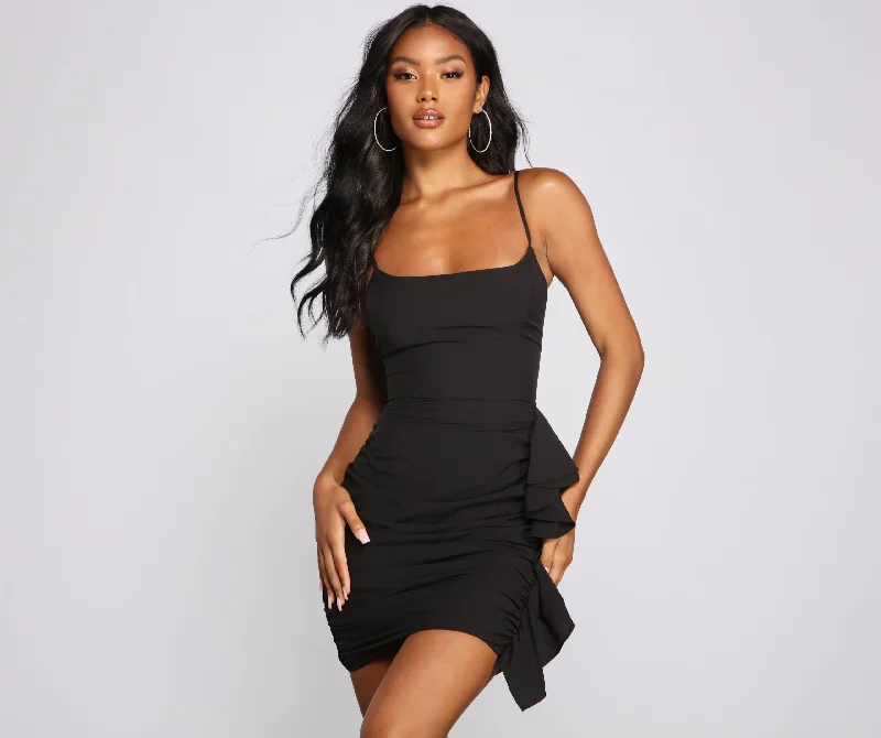 Frilly And Flirty Ruffled Mini Dress Trendy Denim Mini Dress