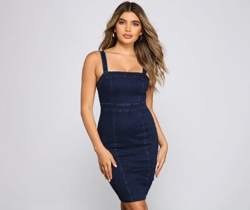 Girl Next Door Denim Mini Dress Classic Black Mini Dress