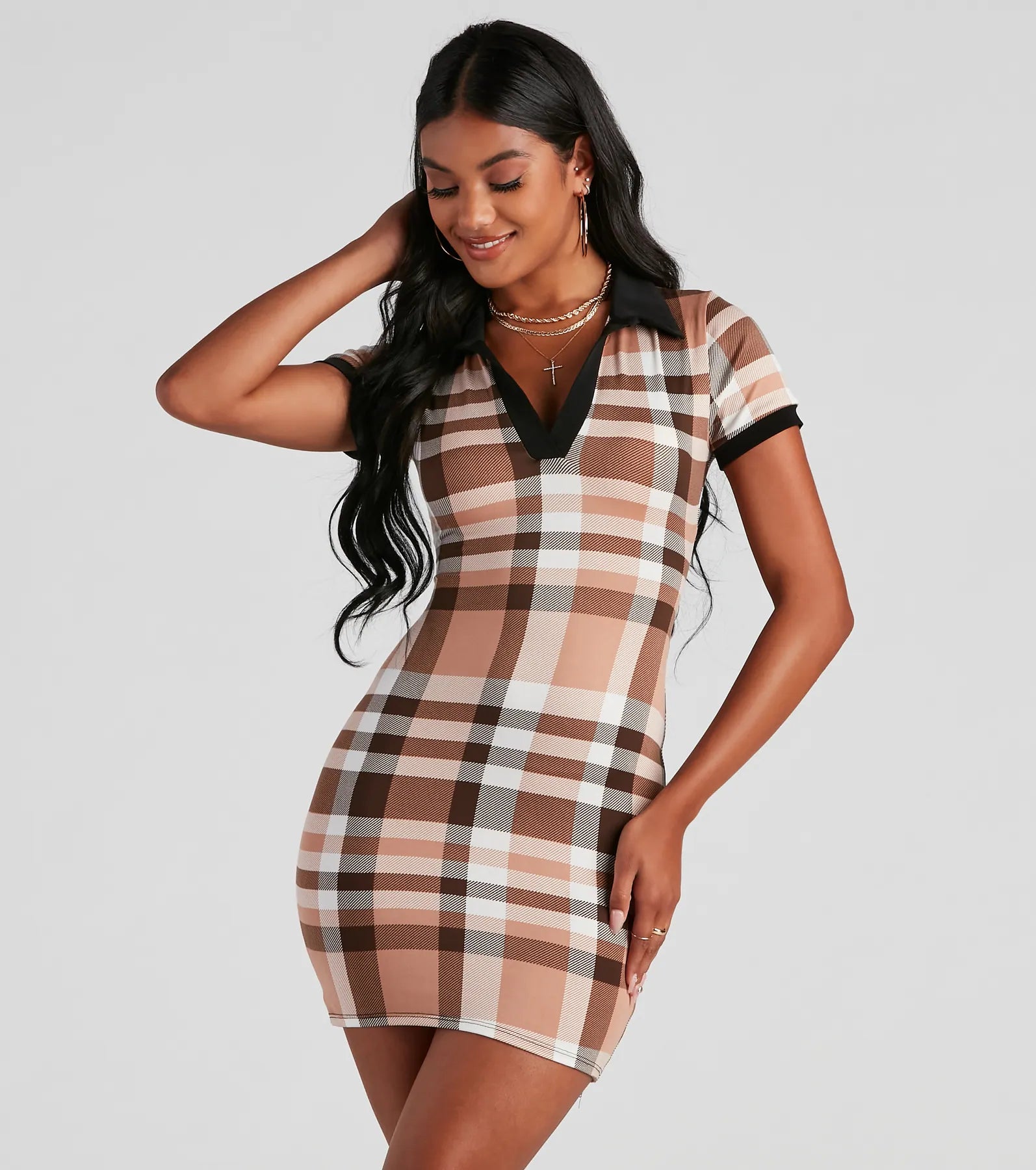 Keep It In Check Plaid Mini Dress Cozy Ribbed Mini Dress