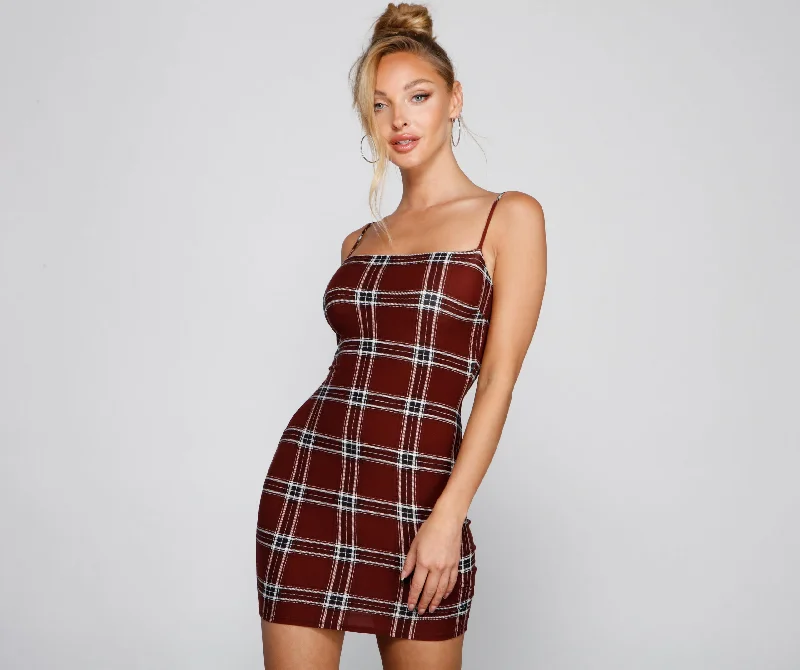 Pretty In Plaid Mini Dress Stylish Short Sleeve Mini Dress