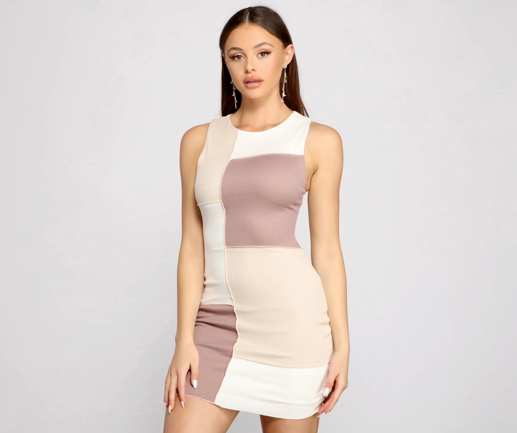 Retro Babe Sleeveless Colorblock Mini Dress Elegant Tulle Mini Dress
