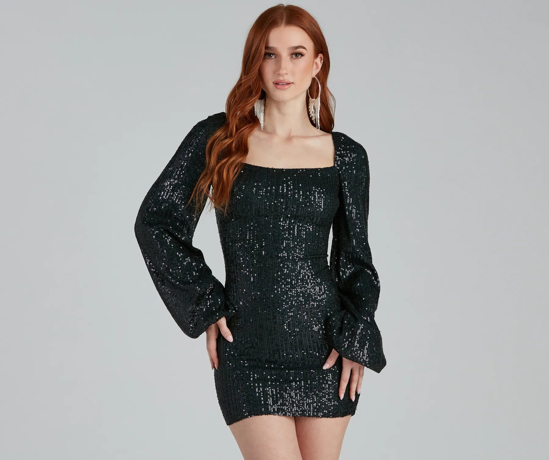 Sparkle Factor Sequin Mini Dress Cozy Cowl Neck Mini Dress