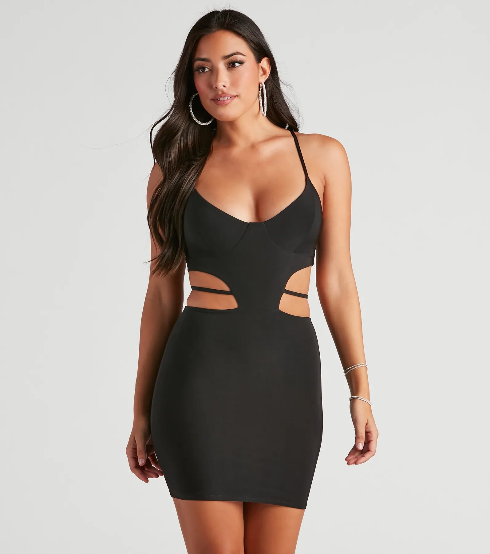 Sultry Flirt Cutout Tie Mini Dress Fashionable Mini Dress with Pockets