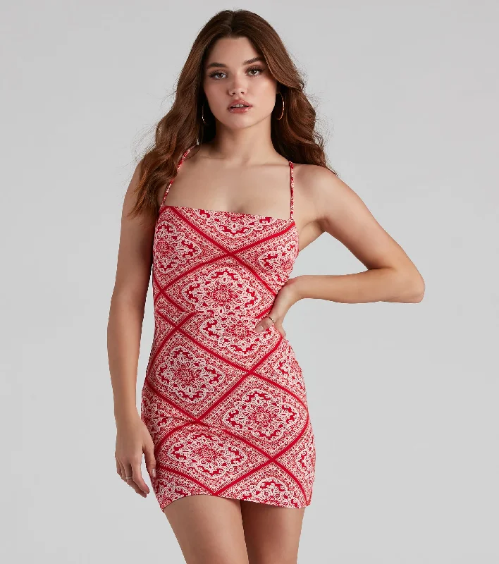 Summer Party Paisley Knit Mini Dress Comfortable Zip-Up Mini Dress