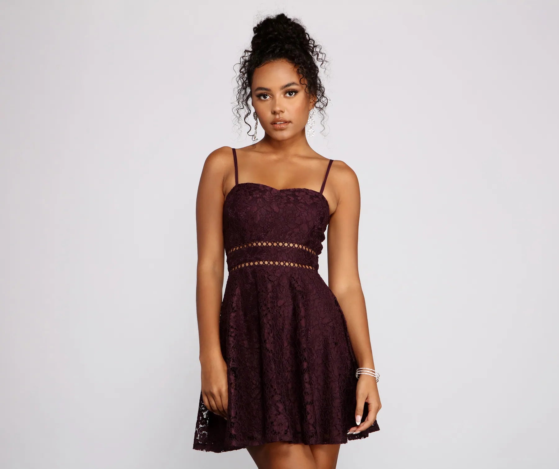 Sweet Darling Lace Mini Dress Stylish Plaid Mini Dress