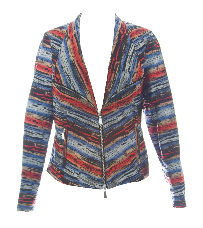 600 West Multi-Color Striped Jacquard Techy Zip-Up Jacket W125121 $158 NEW Cotton Fabric Linen Fabric Terry Fabric 600 West Multi-Color Striped Jacquard Techy Zip-Up Jacket W125121 $158 NEW Cotton Fabric Linen Fabric Terry Fabric