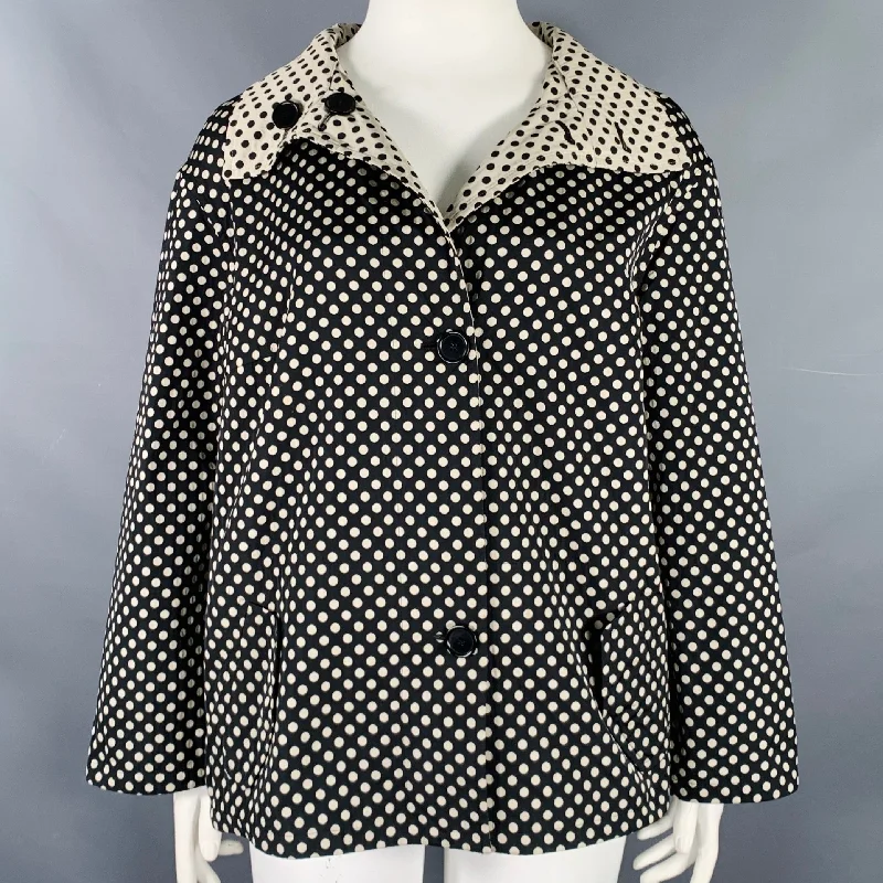 AKRIS Size 16 Black Ivory Polyester Polka Dot Reversible Jacket Chenille Jacket Brocade Jacket Lace Jacket AKRIS Size 16 Black Ivory Polyester Polka Dot Reversible Jacket Chenille Jacket Brocade Jacket Lace Jacket