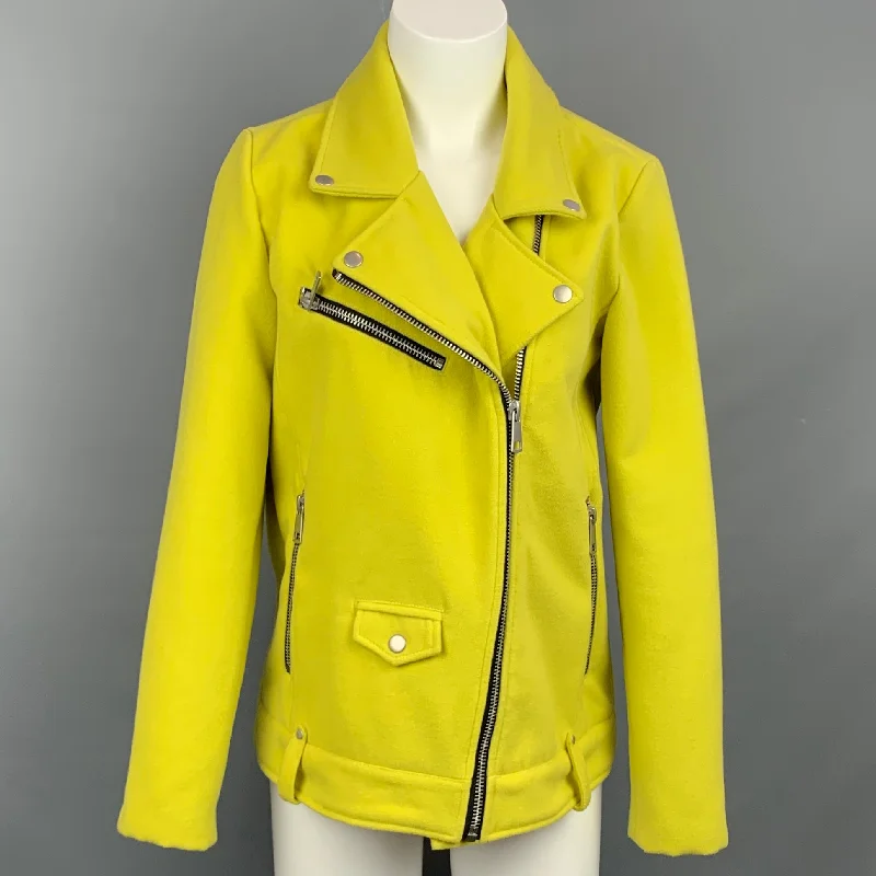 AVEC LES FILLES Size S Yellow Polyester Blend Biker Jacket V-Neck Jacket Boat Neck Jacket Square Neck Jacket