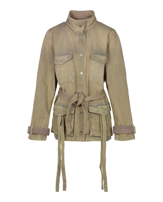 Off-White Womens Dyed Denim Cargo Field Jacket Welt Pockets Slit Pockets Flap Pockets Off-White Womens Dyed Denim Cargo Field Jacket Welt Pockets Slit Pockets Flap Pockets