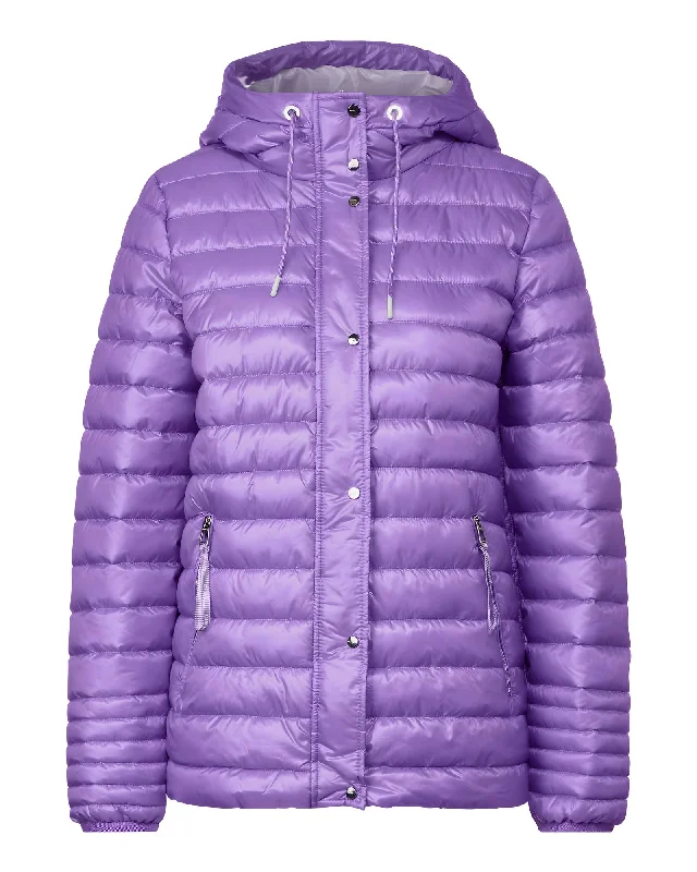 Street One  Women's Purple Puffer Jacket Snapped Jacket Toggled Jacket Drawstring Jacket