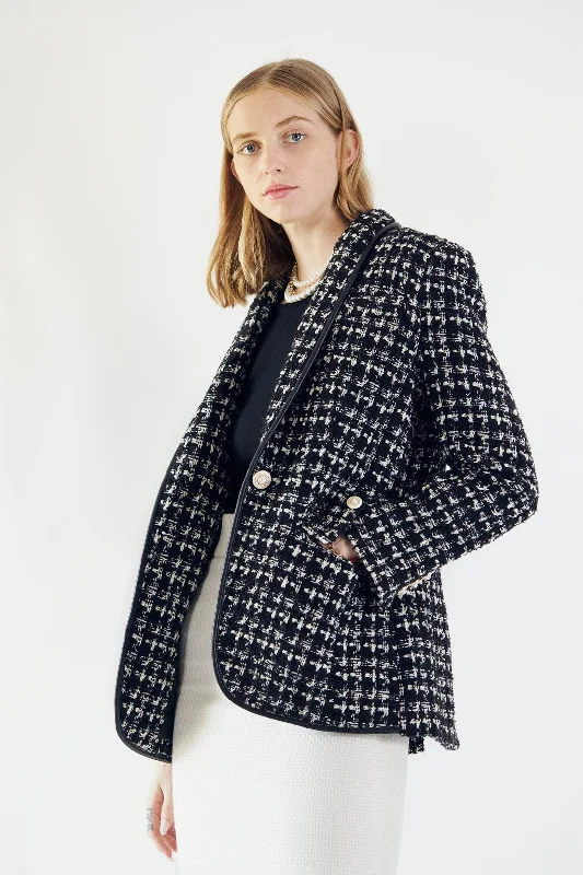 Black & White Tweed Checkers Jacket Faux Fur Jacket Real Fur Jacket Shearling Jacket