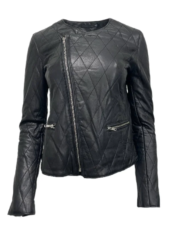 BLK DNM Women's Black Quilted Leather Jacket 41 Size Small NWT Oversized Jacket Tailored Jacket Straight Jacket