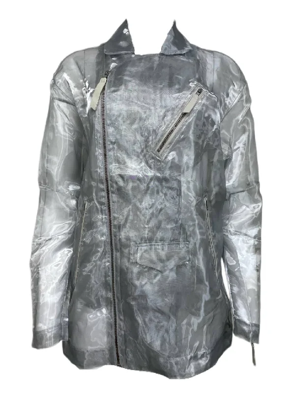 BLK DNM Women's Silver Polyester Leather Details Jacket 11 Size Small NWT Fleece Fabric Down Fabric Feather Fabric