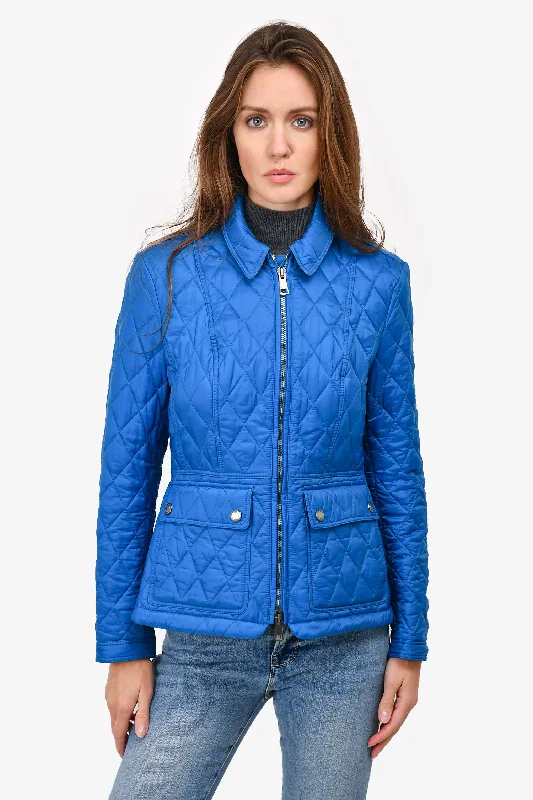 Burberry Brit Blue Quilted Zip Up Jacket Size M Satin Jacket Silk Jacket Chiffon Jacket