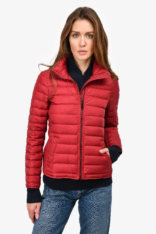 Burberry Brit Red Down Shell Jacket Size XS Denim Fabric Leather Fabric Suede Fabric