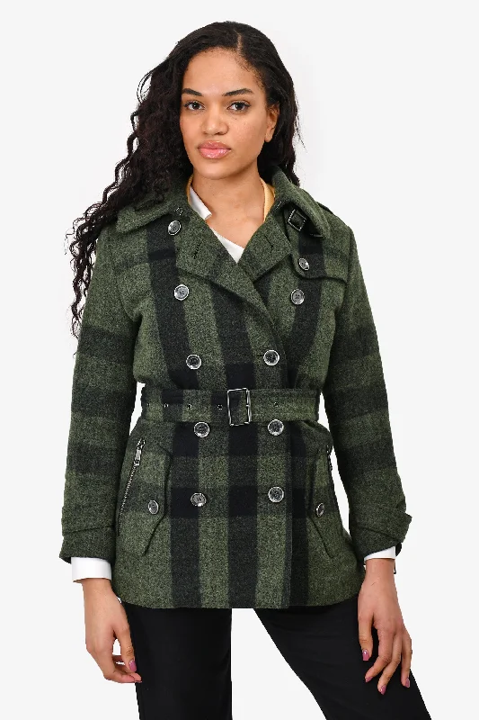 Burberry Brit Wool/Cotton Check Belted Jacket Size 8 US Print Jacket Jacquard Jacket Patchwork Jacket