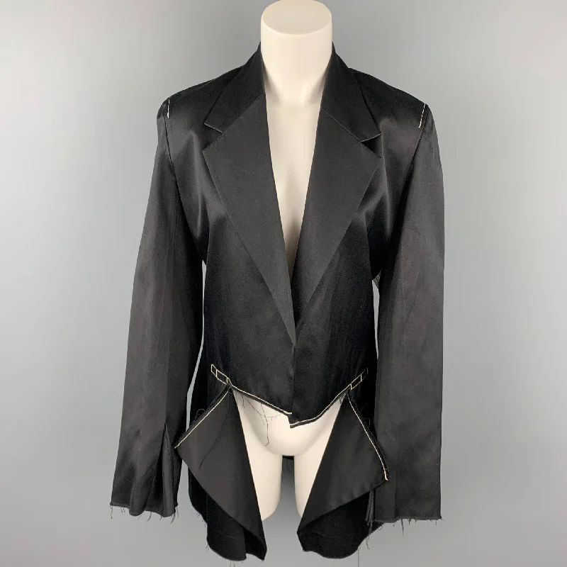 CALVIN KLEIN COLLECTION Size M Black Contrast Stitch Cotton Notch Lapel Open Front Jacket Zip Front Button Front Snap Front