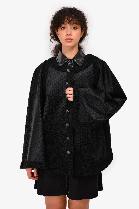 Pre-Loved Chanel™ 2016 Black Satin/Knit Embellished Evening Jacket Size 50 Tailored Jacket Straight Jacket A-Line Jacket