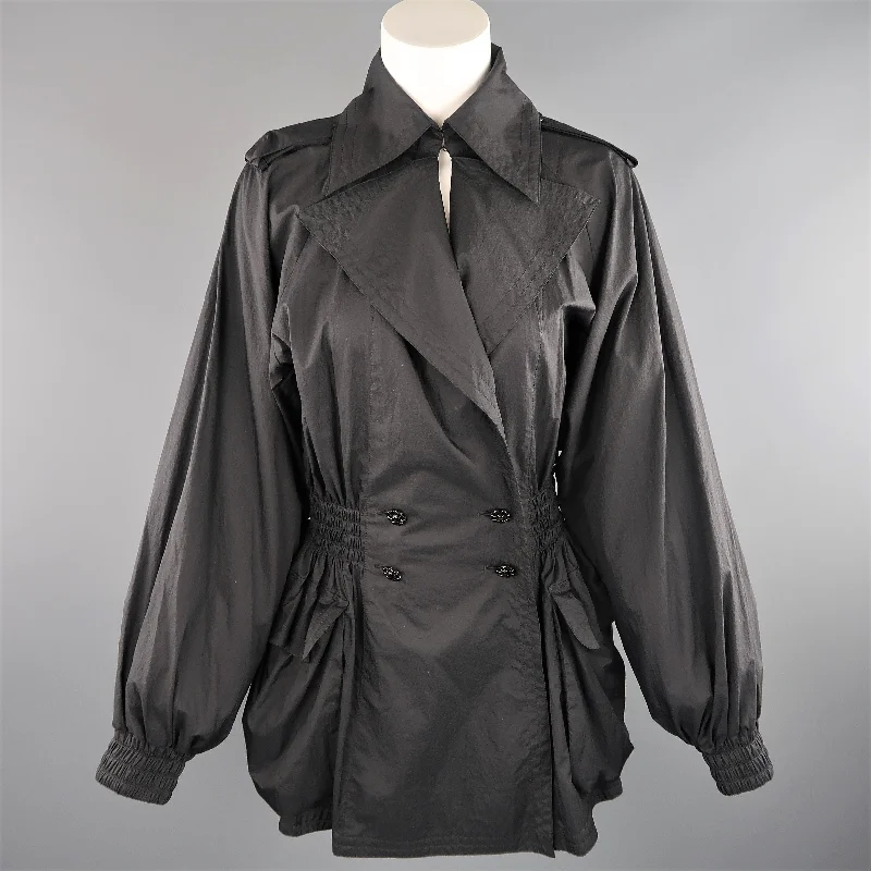 CHANEL Size 6 Black Double Breasted Balloon Sleeve Windbreaker Jacket Cotton Jacket Linen Jacket Terry Jacket CHANEL Size 6 Black Double Breasted Balloon Sleeve Windbreaker Jacket Cotton Jacket Linen Jacket Terry Jacket