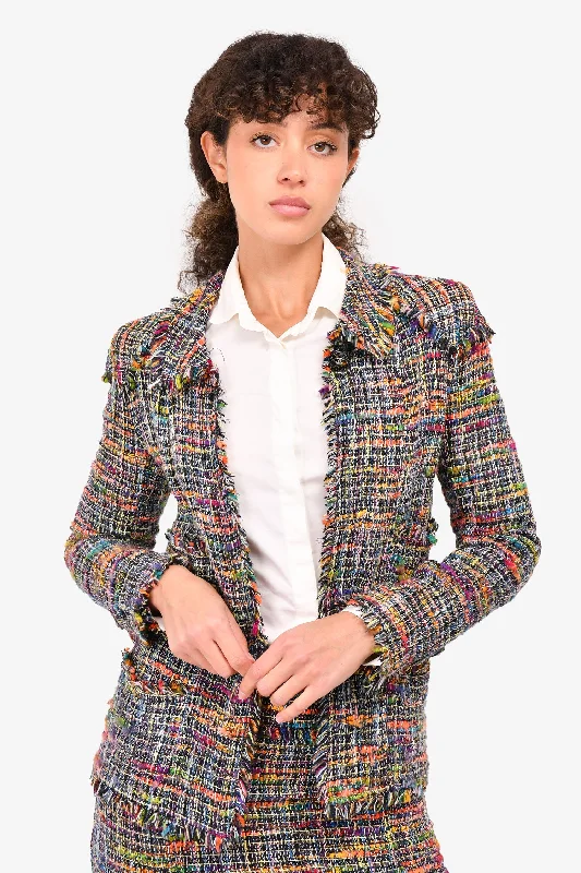 Pre-Loved Chanel™ 1998 Vintage Black Multicolour Patterned Collared Jacket Size 36 Fleece Jacket Down Jacket Feather Jacket Pre-Loved Chanel™ 1998 Vintage Black Multicolour Patterned Collared Jacket Size 36 Fleece Jacket Down Jacket Feather Jacket