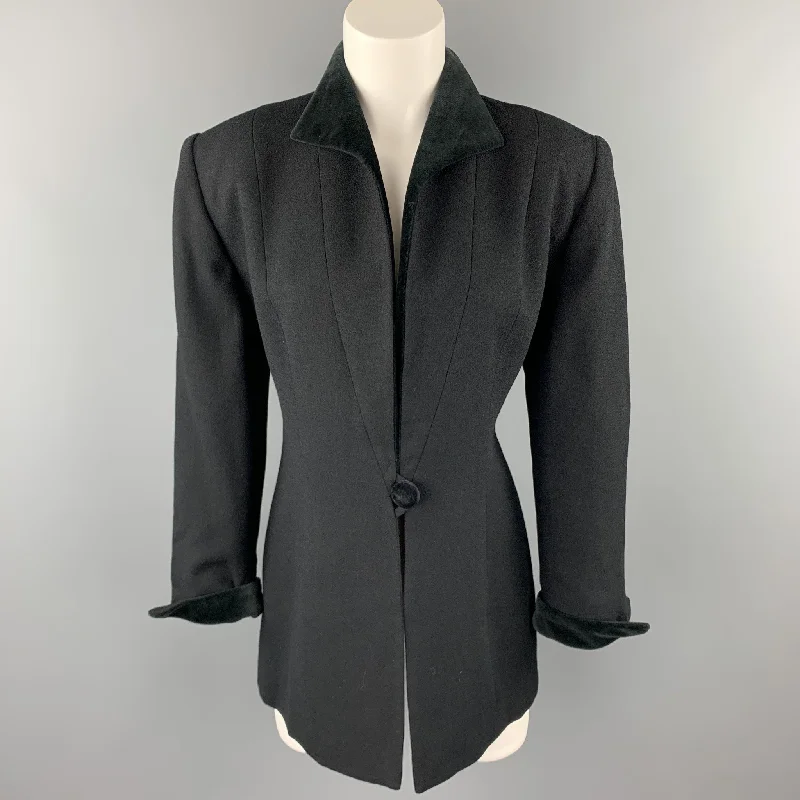 CHRISTIAN DIOR Size 10 Black Crepe Velvet Trim Jacket Plaid Jacket Tartan Jacket Houndstooth Jacket CHRISTIAN DIOR Size 10 Black Crepe Velvet Trim Jacket Plaid Jacket Tartan Jacket Houndstooth Jacket