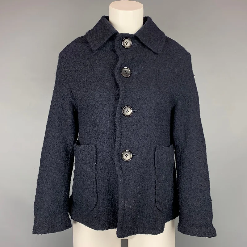 COMME des GARCONS TRICOT Size S Navy Textured Wool Jacket Chenille Fabric Brocade Fabric Lace Fabric