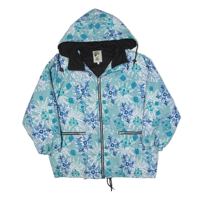 CRAZY WAVE Fleece Lined Jacket Blue 90s Crazy Pattern Womens L Print Jacket Jacquard Jacket Embroidered Jacket