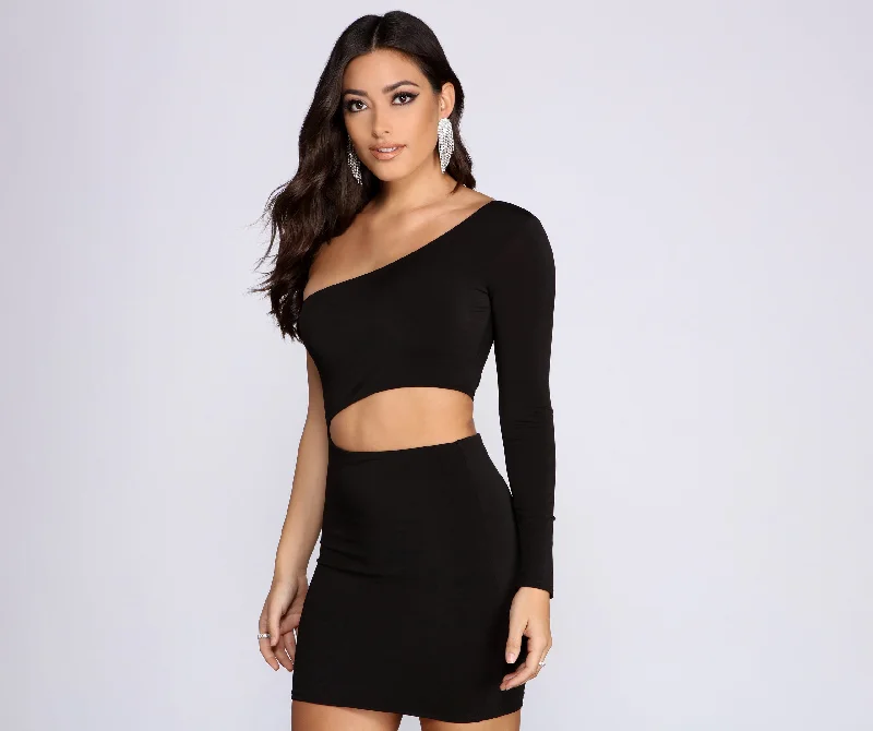 Cut Out For This One Shoulder Mini Dress Stylish Short Sleeve Mini Dress