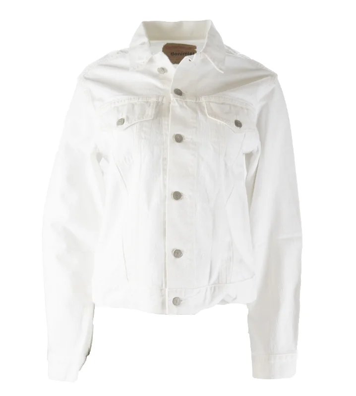 DENIMIST Women's White Agnes Trucker Denim Jacket $325 NWT Fleece Fabric Down Fabric Feather Fabric DENIMIST Women's White Agnes Trucker Denim Jacket $325 NWT Fleece Fabric Down Fabric Feather Fabric
