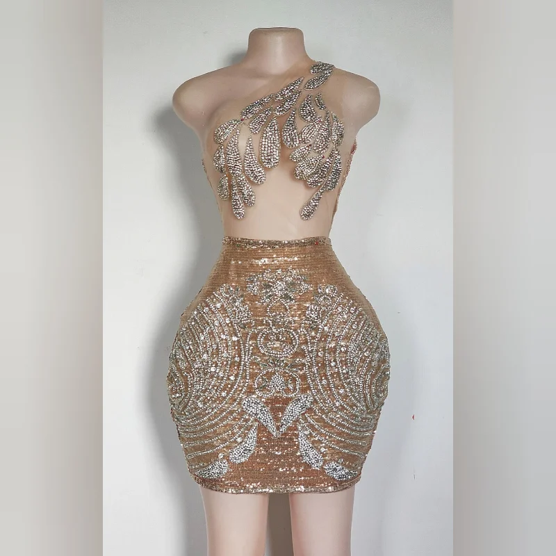Diamond Goteo Cocktail Rhinestone Mini Dress Trendy Cut-Out Mini Dress