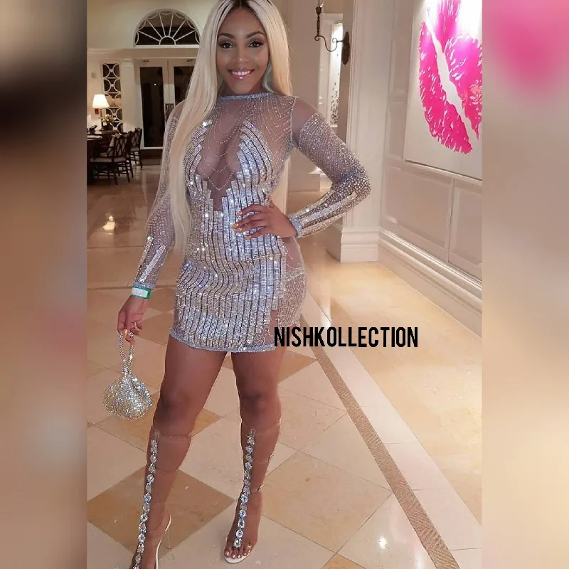 DIAMOND Rhinestone mini dress Fashionable Mini Dress with Frills