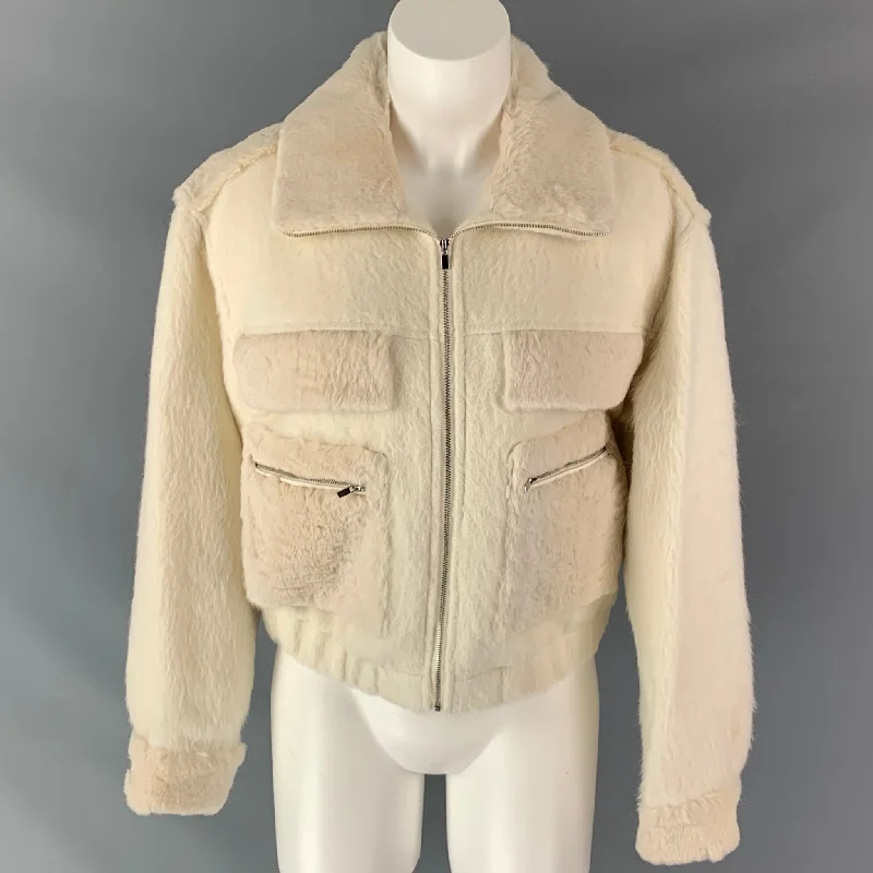 DIANE VON FURSTENBERG Size 8 Cream Wool / Alpaca Zip Up Jacket Denim Jacket Leather Jacket Suede Jacket