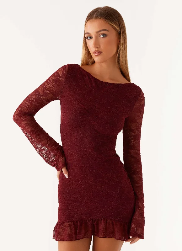 Dion Lace Mini Dress - Mulberry Trendy Crossover Mini Dress