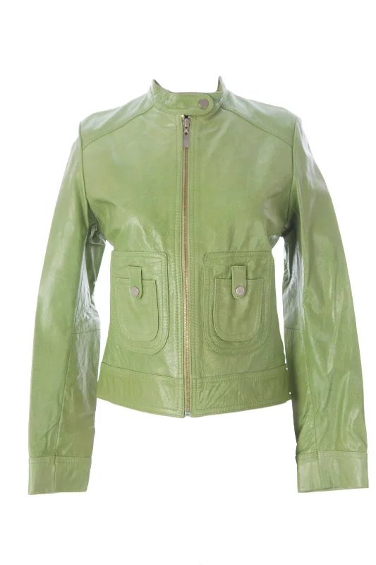 DOMA by Luciano Abitboul Emerald Green Leather Moto Jacket 1552 $589 NEW Satin Jacket Silk Jacket Chiffon Jacket DOMA by Luciano Abitboul Emerald Green Leather Moto Jacket 1552 $589 NEW Satin Jacket Silk Jacket Chiffon Jacket