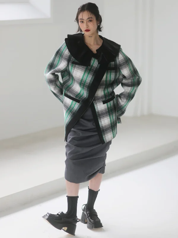 Elegant Plaid Wool Jacket With Lace Collar Belted Jacket Elasticated Jacket Padded Jacket Elegant Plaid Wool Jacket With Lace Collar Belted Jacket Elasticated Jacket Padded Jacket