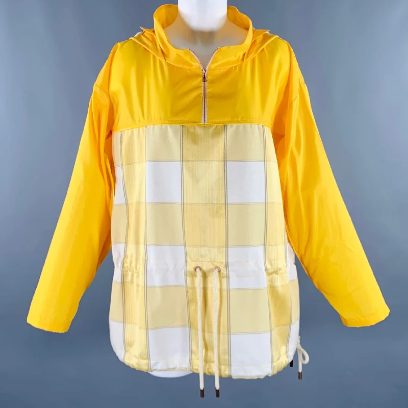 F.WORDS Size XS/S Yellow White Mixed Patterns Windbreaker Jacket Welt Pockets Slit Pockets Flap Pockets F.WORDS Size XS/S Yellow White Mixed Patterns Windbreaker Jacket Welt Pockets Slit Pockets Flap Pockets