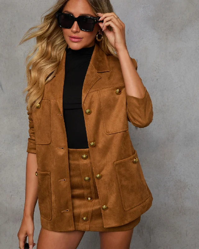 Fit Me In Oversized Faux Suede Jacket Zip Front Button Front Snap Front