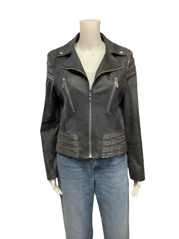 Frank Lyman Jacket Motto Leatherette Grey Size: M Fitted Jacket Loose Jacket Oversized Jacket