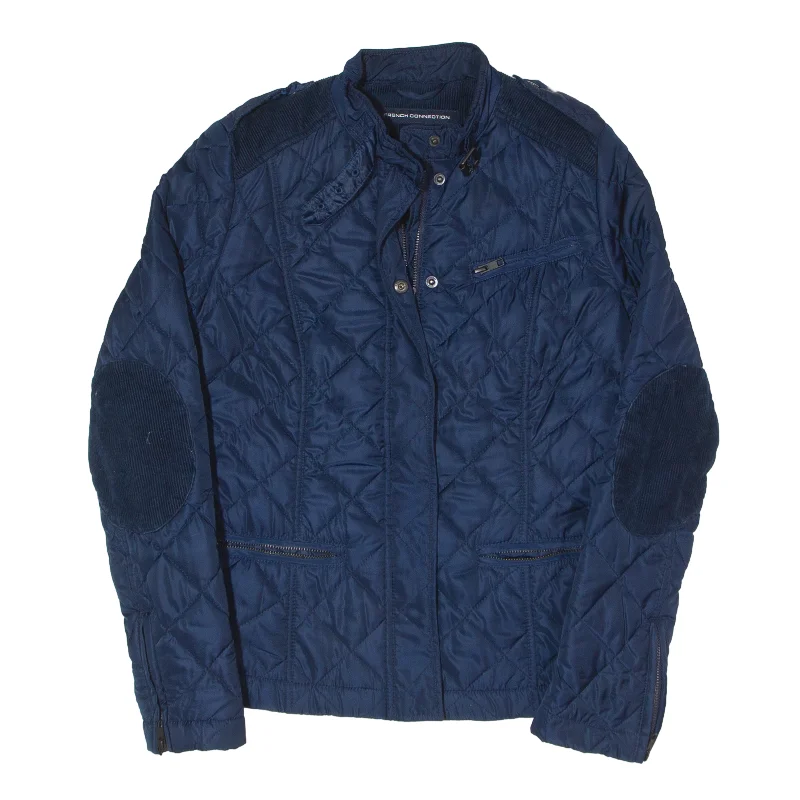 FRENCH CONNECTION Quilted Jacket Blue Womens UK 8 Stand-Up Collar Roll-Neck Collar Turtle Neck FRENCH CONNECTION Quilted Jacket Blue Womens UK 8 Stand-Up Collar Roll-Neck Collar Turtle Neck