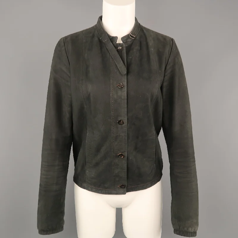 GOLDEN GOOSE Size M Gray Leather Tab Collar Jacket Fleece Jacket Down Jacket Feather Jacket GOLDEN GOOSE Size M Gray Leather Tab Collar Jacket Fleece Jacket Down Jacket Feather Jacket