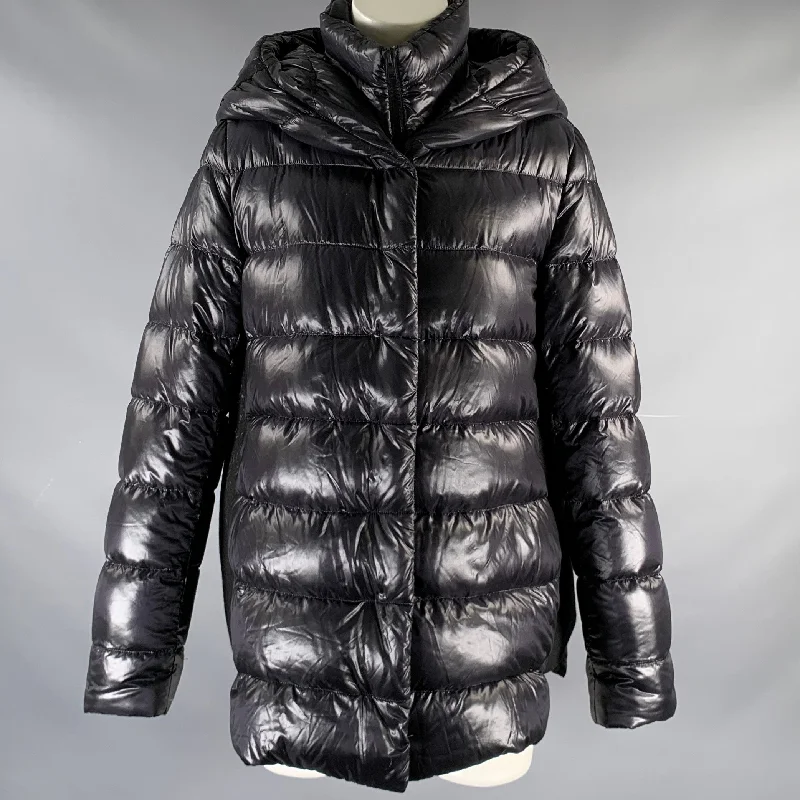 HERNO Size 6 Black Nylon Padded Hooded Jacket Herringbone Jacket Houndstooth Jacket Plaid Jacket HERNO Size 6 Black Nylon Padded Hooded Jacket Herringbone Jacket Houndstooth Jacket Plaid Jacket