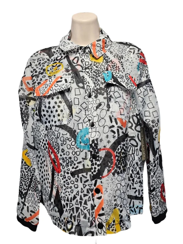 Jacket Snap Front - Modern Art Print - Light Weight - M14409JM A-Line Jacket Boat Neck Shawl Collar