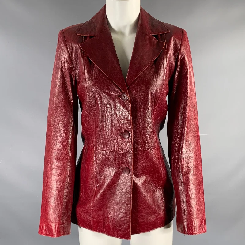 JOHN CARLISLE Size S Red Leather Solid Button Down Jacket Hooded Jacket Caped Jacket Shawl Collar Jacket JOHN CARLISLE Size S Red Leather Solid Button Down Jacket Hooded Jacket Caped Jacket Shawl Collar Jacket