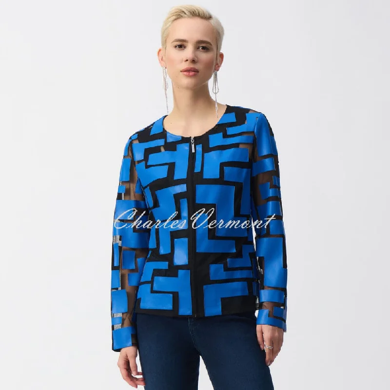 Joseph Ribkoff Geometric Zip Jacket - Style 251932 (Coastal Blue / Black) Quilted Jacket Puffer Jacket Insulated Jacket